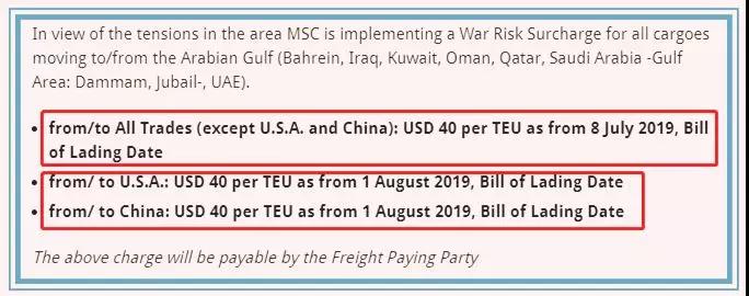 注意，近期報價需留意征收戰爭風險附加費，7家船公司已發出收費通知！